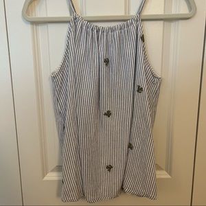 Blue Rain Cactus Embroidered Tank Top Blouse Small